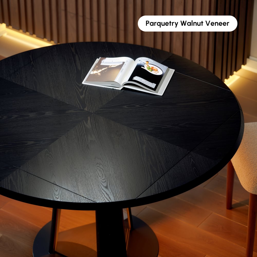 36"-47" Solid Black Wood Extendable Dining Table with Light window image