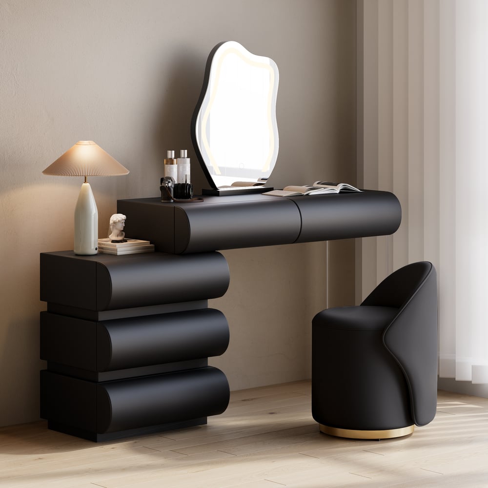 Skórzany okrągły taboret do toaletki z krzesłem akcentującym z oparciem obraz okna