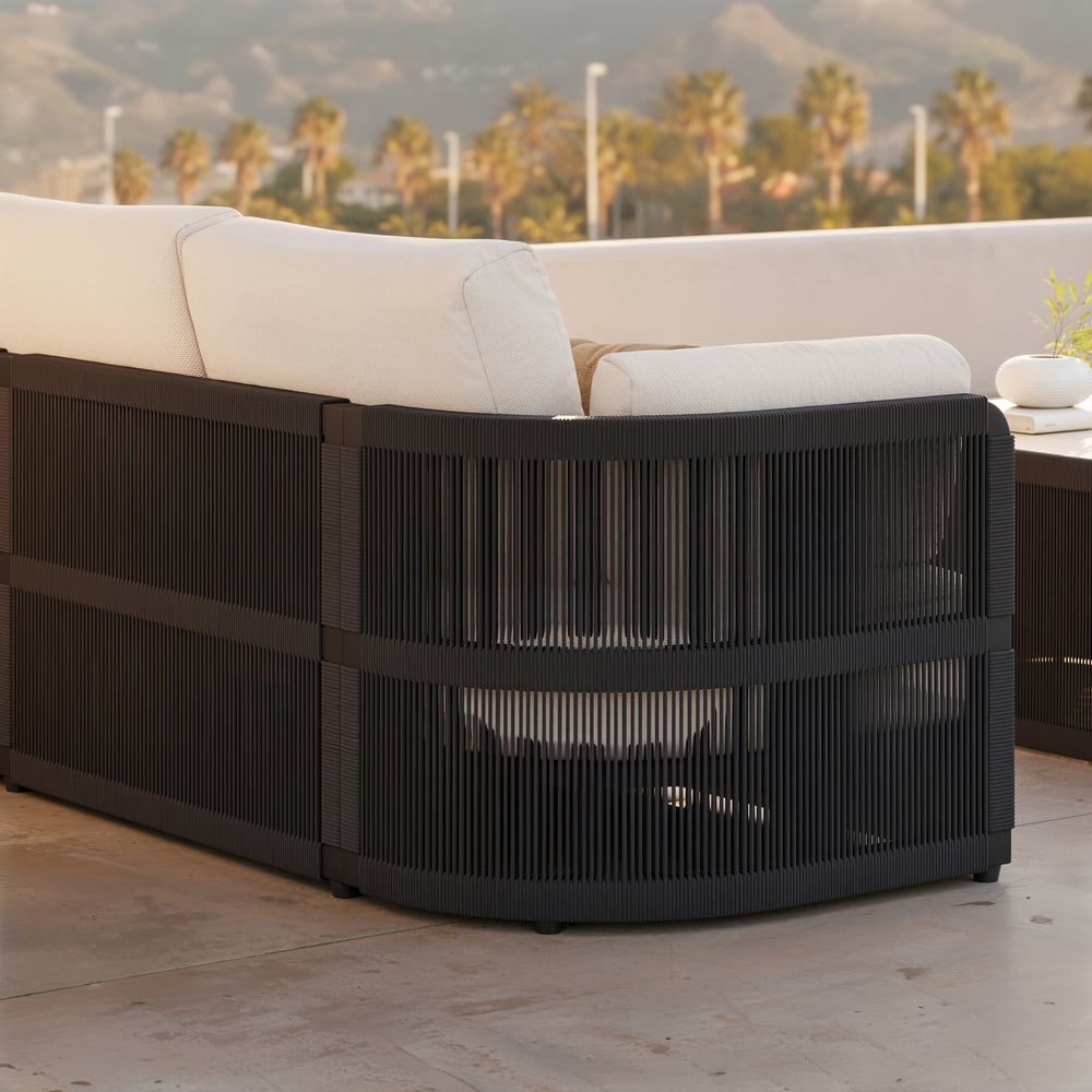 Costra Woven Outdoor Sectional Sofa Set with Adjustable Reclining Chaise and Coffee Table Black window image