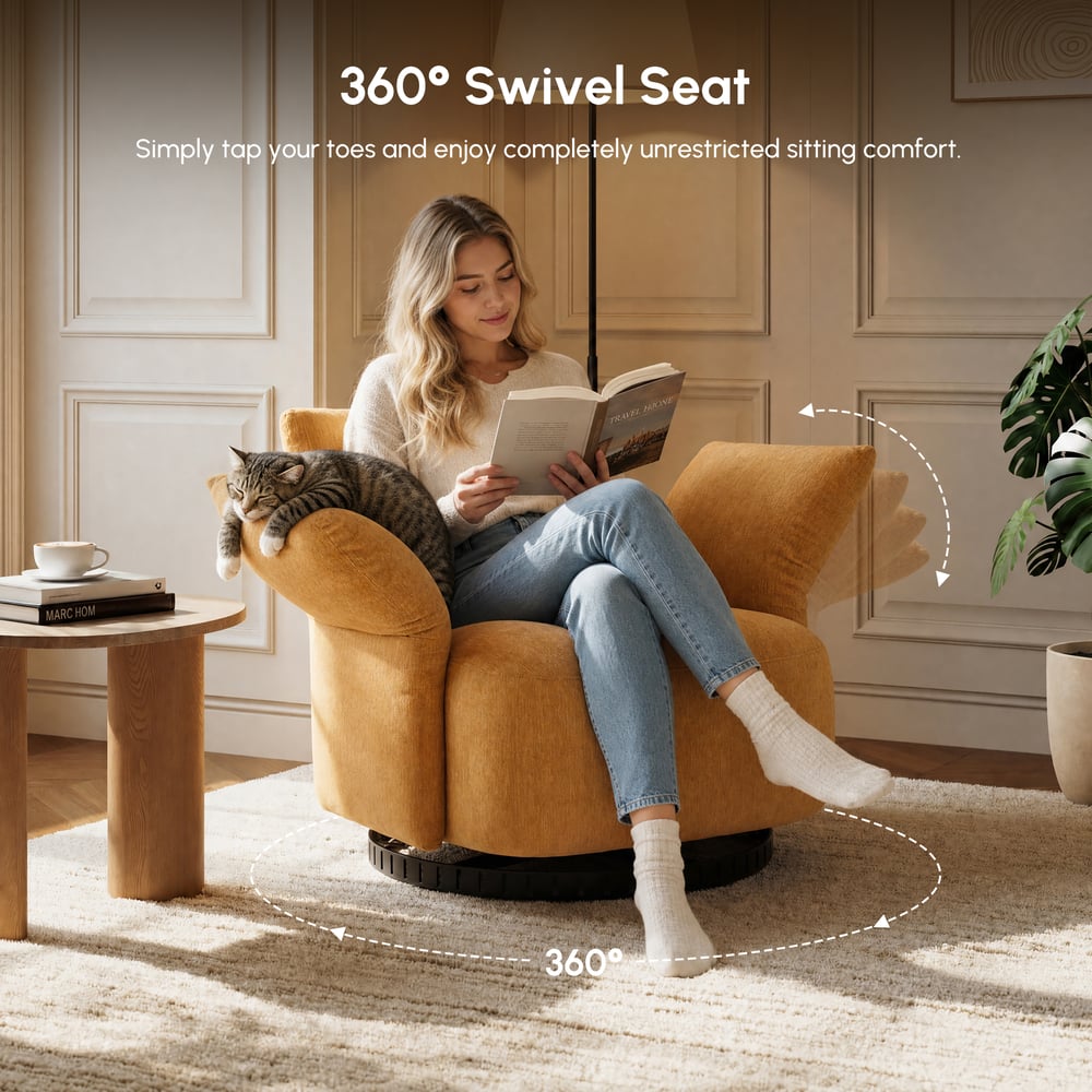 Performance Chenille Swivel Accent Chair with Adjustable Armrest window image