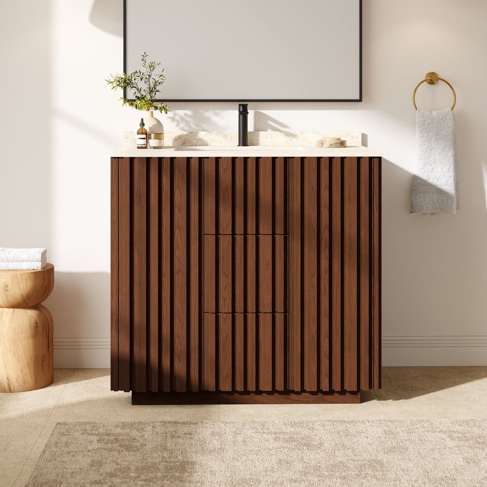 Aura 36" Fluted Freestanding Bathroom Vanity with Sink and Light window image