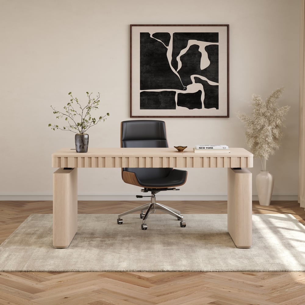 Aura 160 cm Whitewash Fluted Electric Adjustable Standing Desk window image