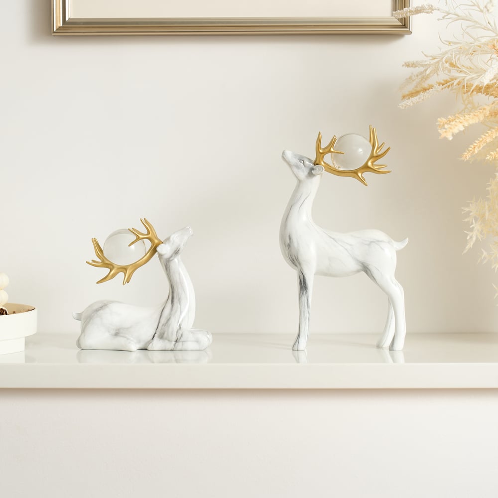 3 pcs Golden Deer Figurine with Decorative Plate Set, Luxury Resin Animal Sculptures window image