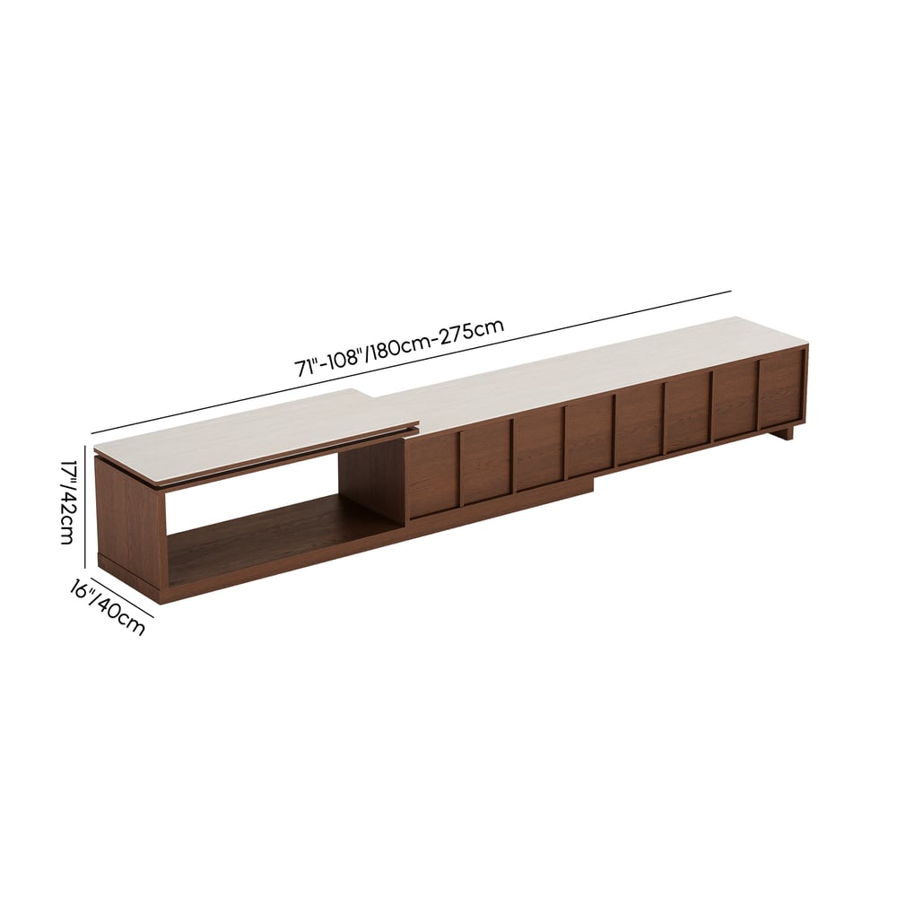 71"-108" Extendable Walnut TV Stand with Sintered Stone Top & Cabinets weights dimensions image