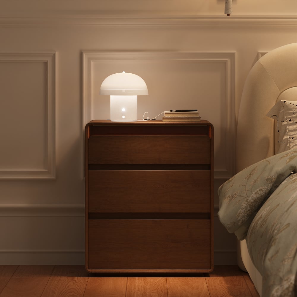 Meloa 24" Wooden 3-Drawer Smart Nightstand With LED Lighting & Charging Station window image