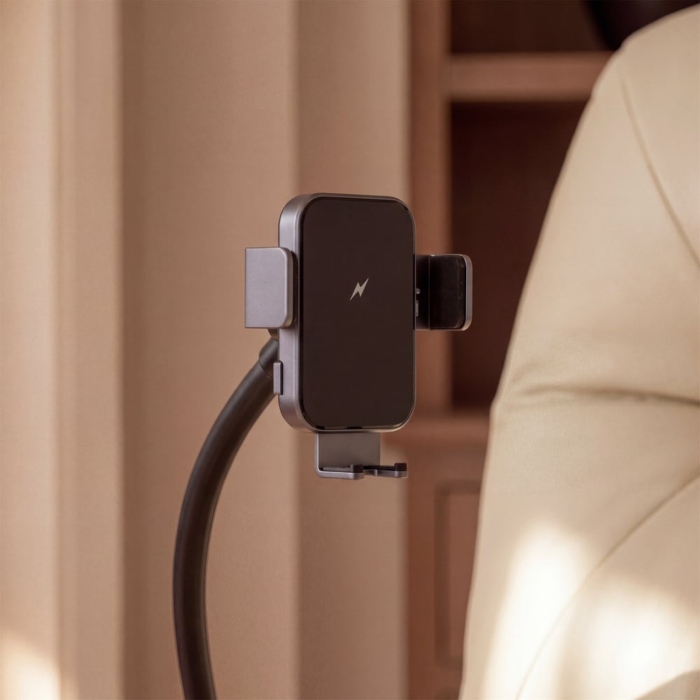 Genuine Leather Power Swivel Rocker Recliner Accent Chair with Phone Holder window image