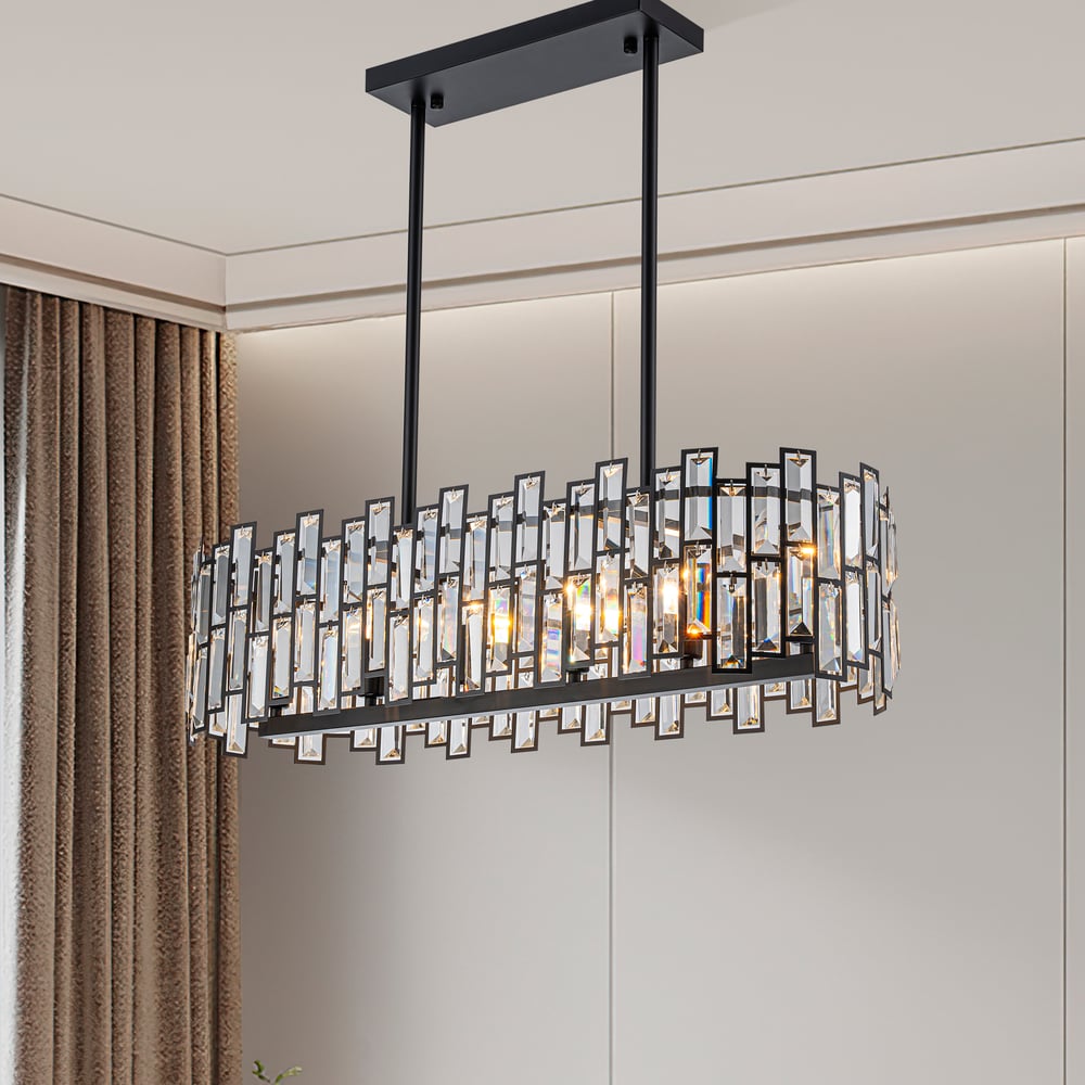 Clyvra 6-Light Kitchen Island Light Crystal Ceiling Light in Black window image