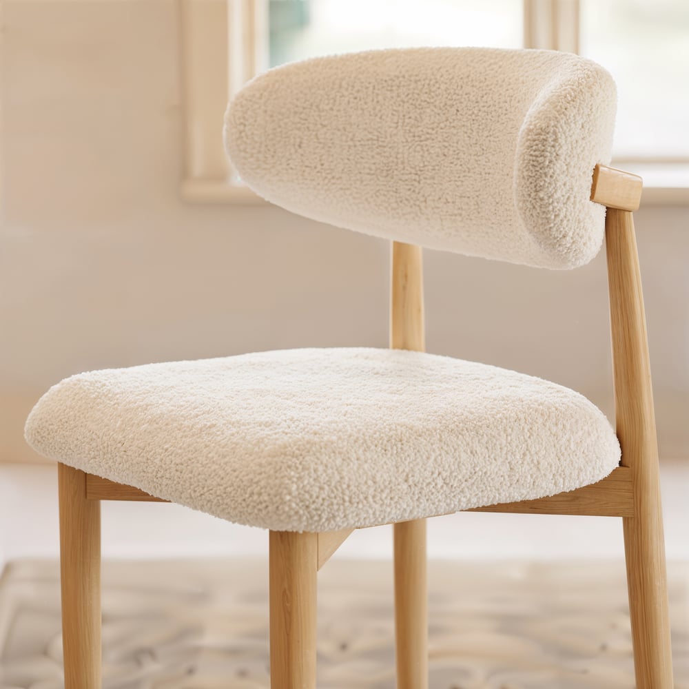 Modern Warm White Boucle Counter Stool with Natural Rubber Wood Legs, 1 Piece window image