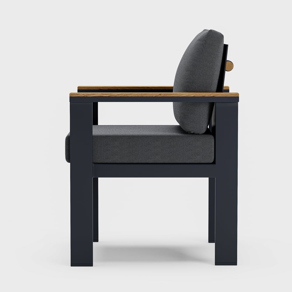 Chaises de salle à manger de jardin Tevara en teck et aluminium avec coussin - gris foncé, 2 pièces image de fenêtre