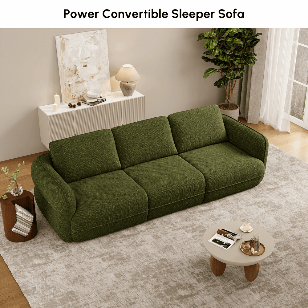 Modern 304cm 3-Seater Chenille Power Convertible Sleeper Sofa with Remote Control window image