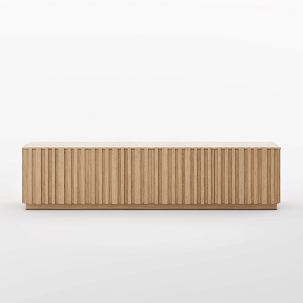 TV Lowboard Aura 213 cm in Grooved Ash in Natural with Sintered Stone Top window image