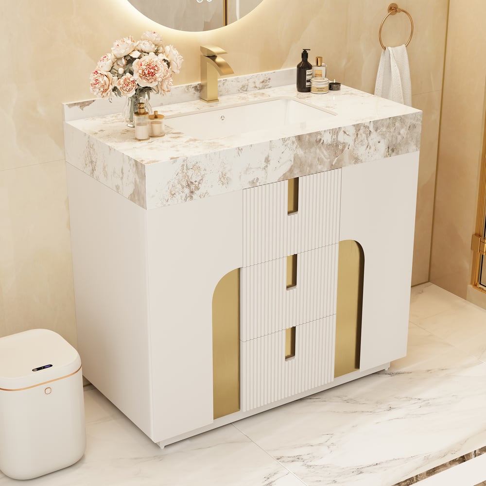 915mm Artus Freestanding Bathroom Vanity Single Sink Vanity Cabinet Sintered Stone Top window image