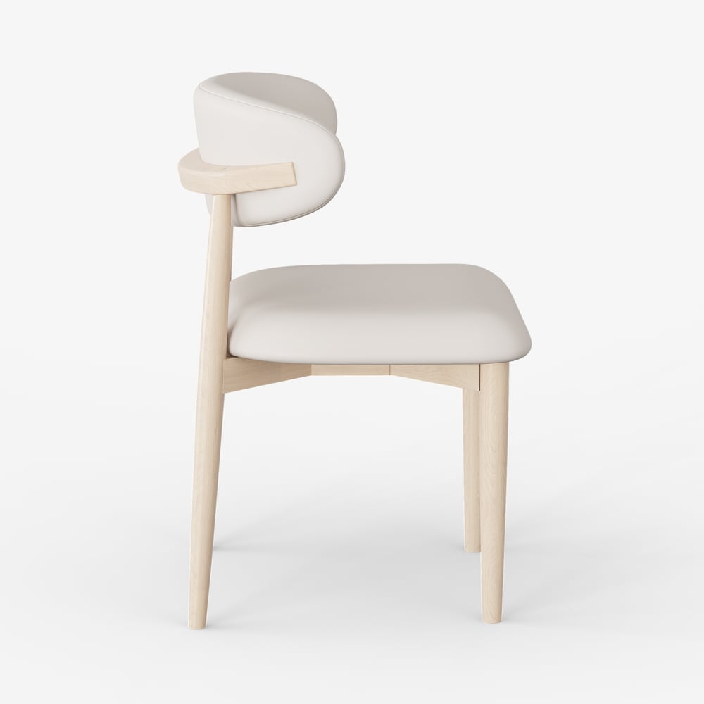 Chaise de salle à manger moderne en cuir PU blanchi avec pieds en bois d'hévéa, 1 pièce image de fenêtre