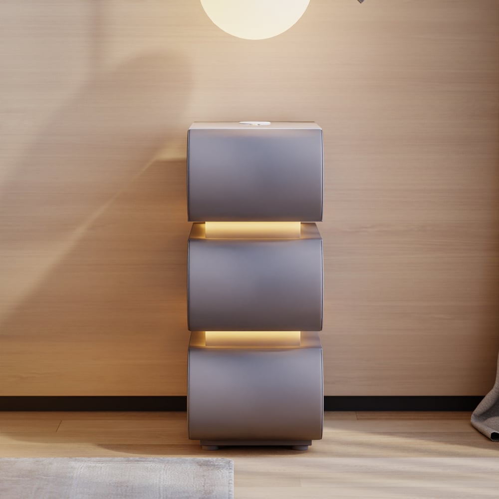 Narrow Humply Leather 3-Drawer Smart Nightstand with Sintered Stone Top window image