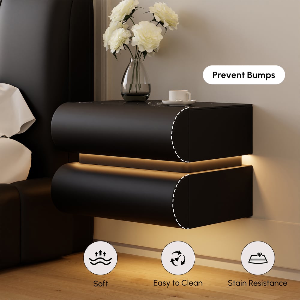 Humply Floating Leather 2-Drawer Smart LED Nightstand with Sintered Stone Top window image