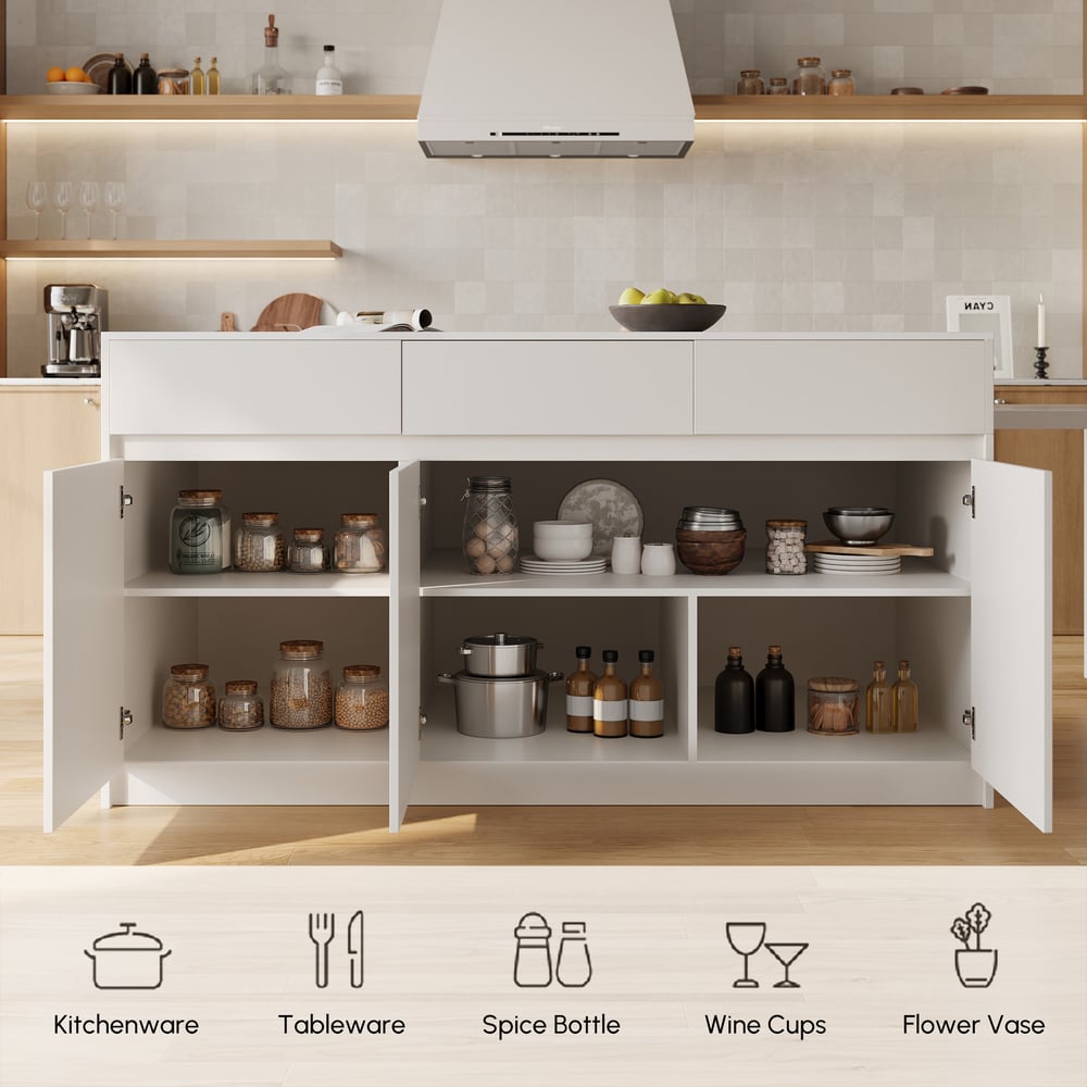 Îlot de cuisine moderne de 81" à 118" en pierre frittée avec tiroirs et portes, blanc image de fenêtre