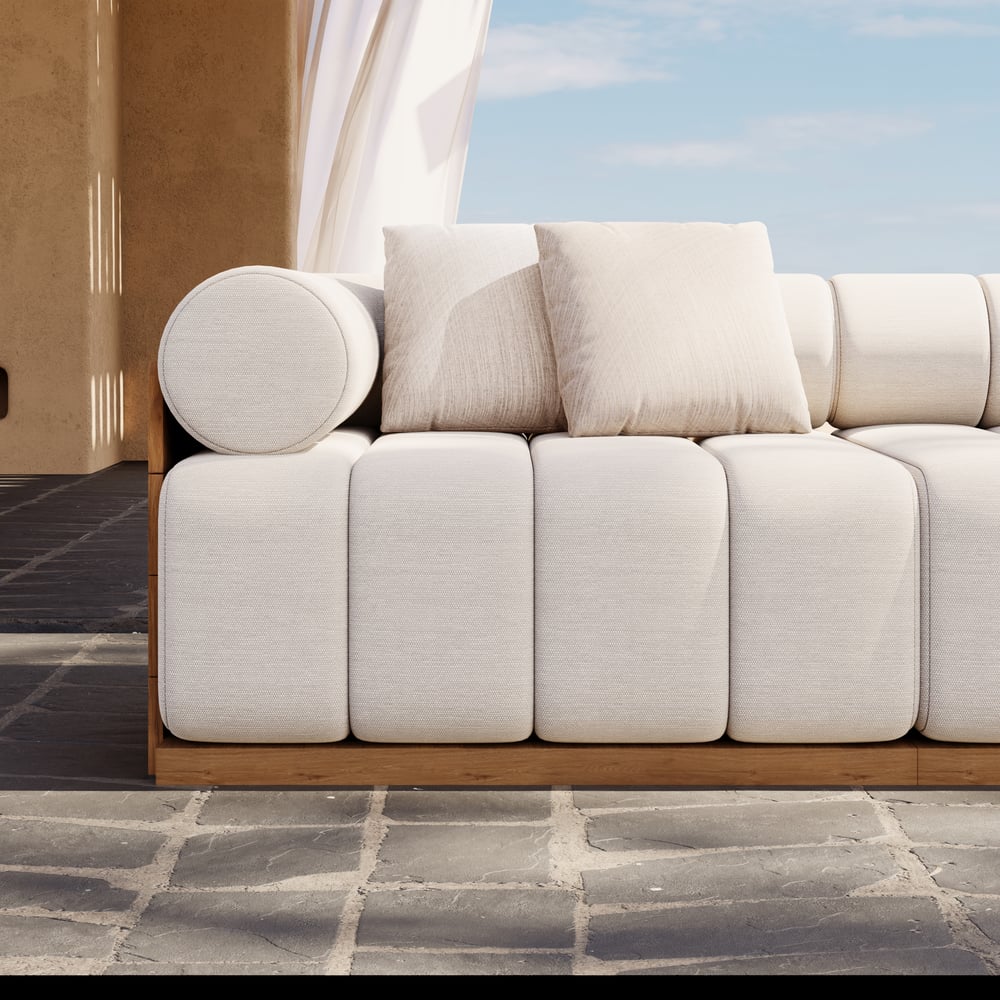 Resaro Teak Wood Deep-Seat 3-Seater Outdoor Sofa Warm White window image