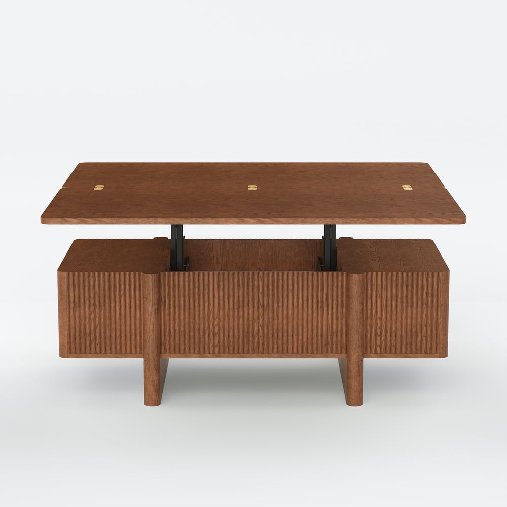 47" Fluted Lift-Top Walnut Coffee Table with 2 Drawers window image