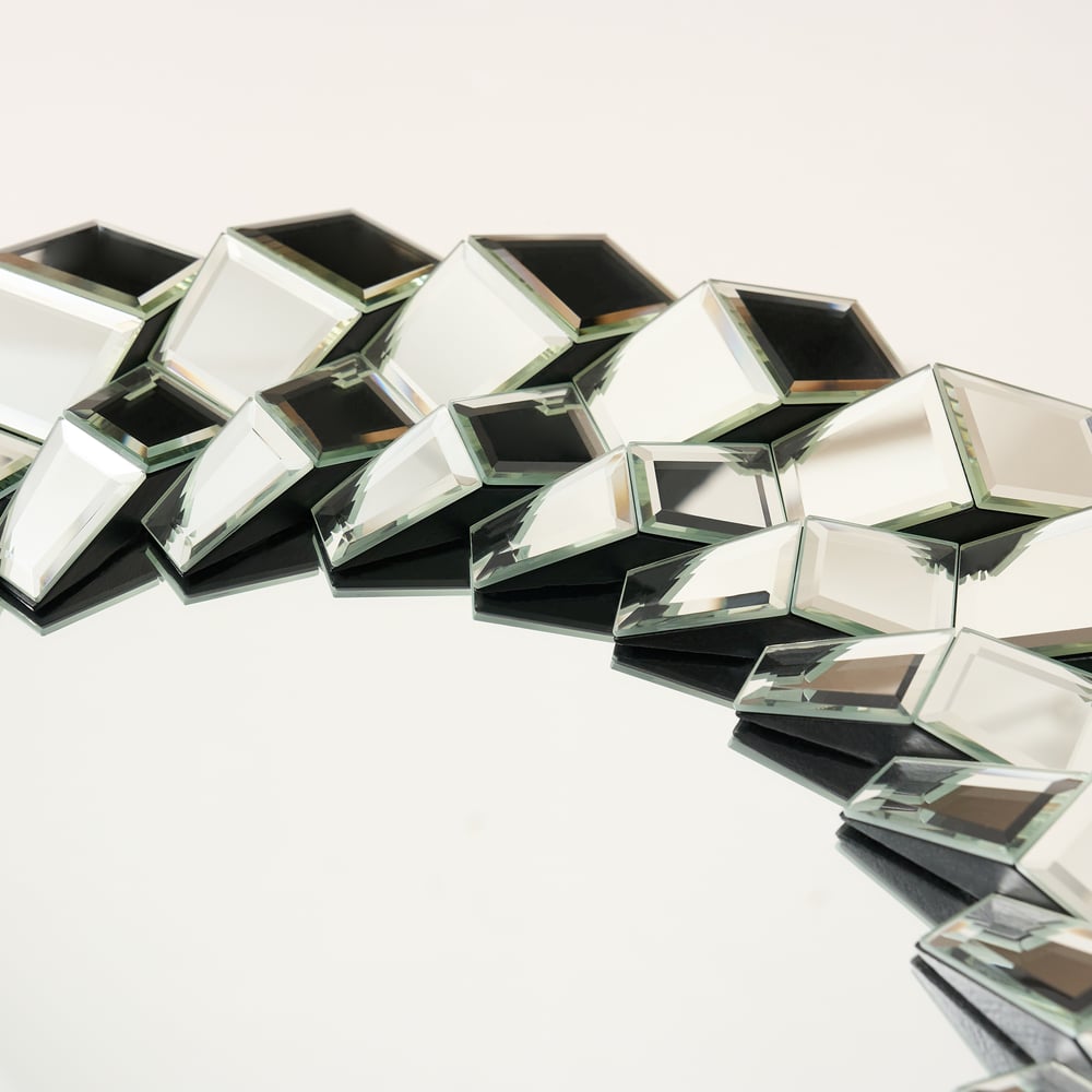 24" Diamond-Shaped Wall Mirror, Silver Round Decorative Mirror window image