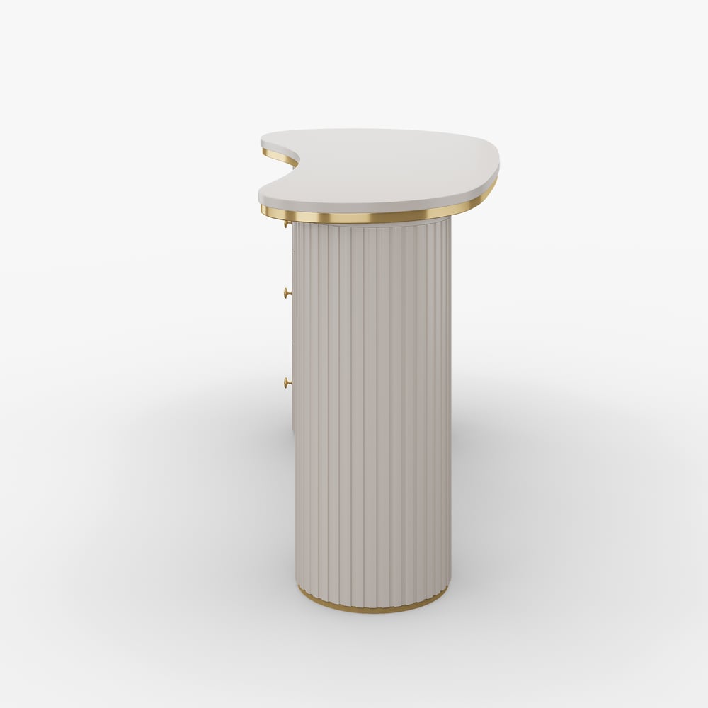 Warm White Curved Wooden Office Desk & Adjustable Swivel Executive Chair in Beige & Gold window image