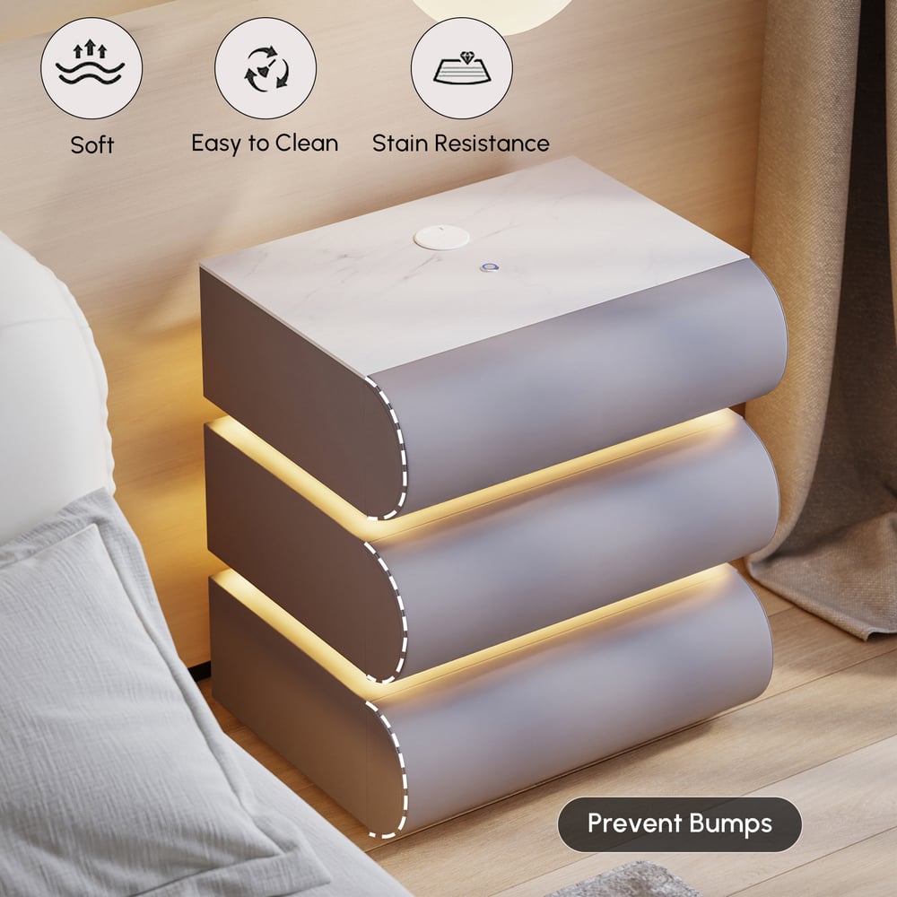 Humply Leather 3-Drawer Smart LED Nightstand window image