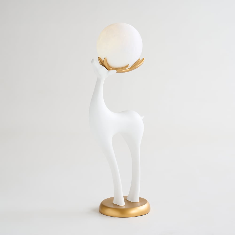 Lampadaire moderne en résine en forme de cerf avec télécommande – 76 cm de hauteur avec boule lumineuse image de fenêtre