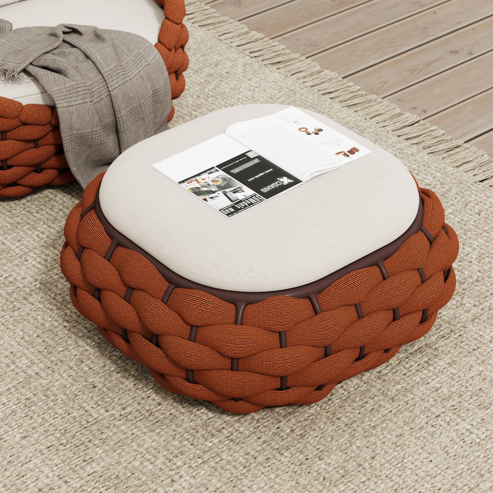 Cocaro Outdoor Hand-Woven Rope Footrest Storage Ottoman in Orange window image