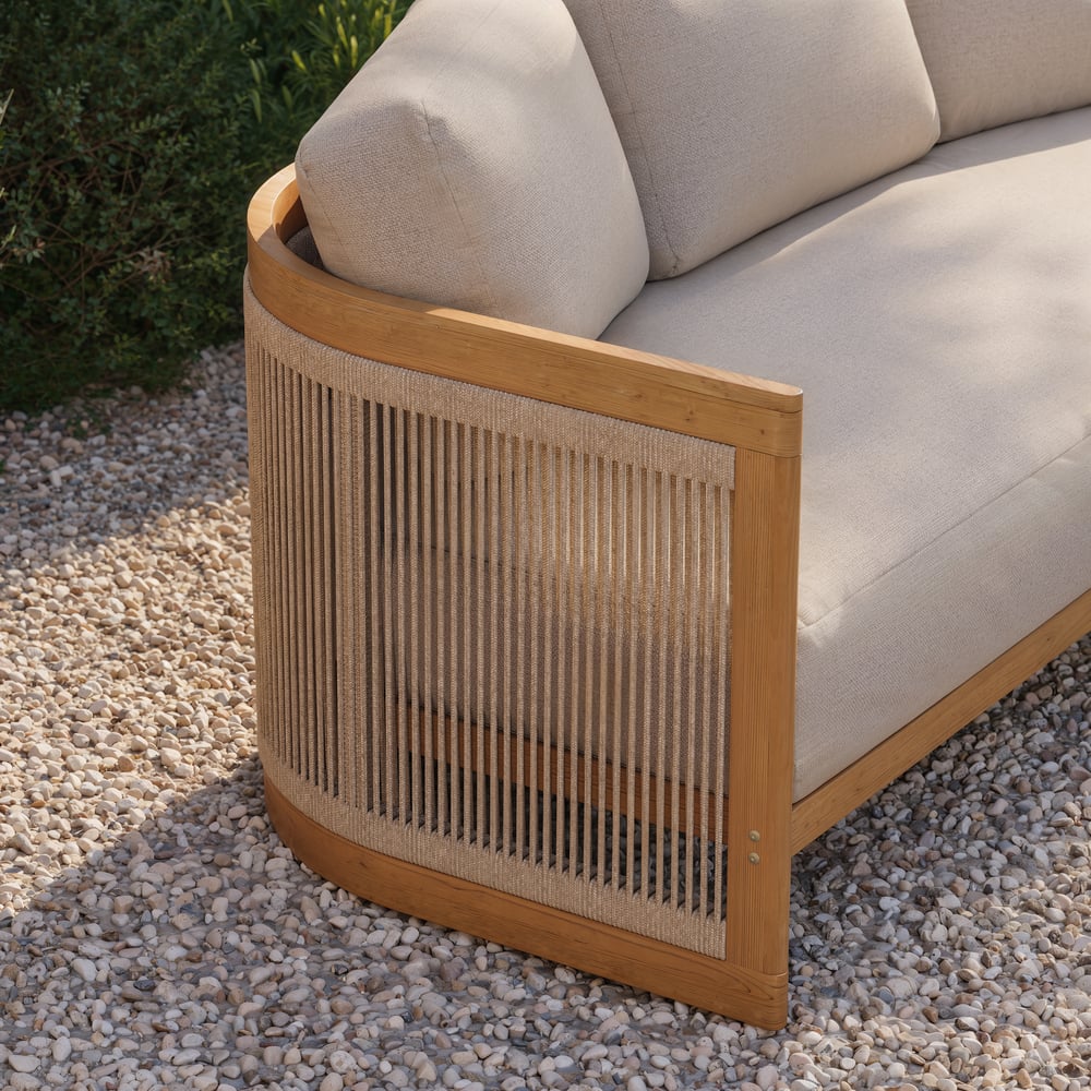 4-Piece Outdoor Teak & Rope Weave Sofa Set with Coffee Table for 6 window image