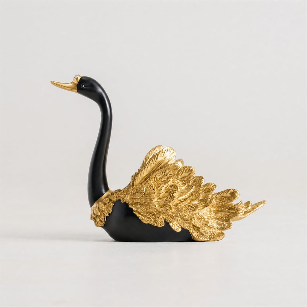 2-Piece Resin Swan Figurines, Black & Gold Decorative Storage Set window image