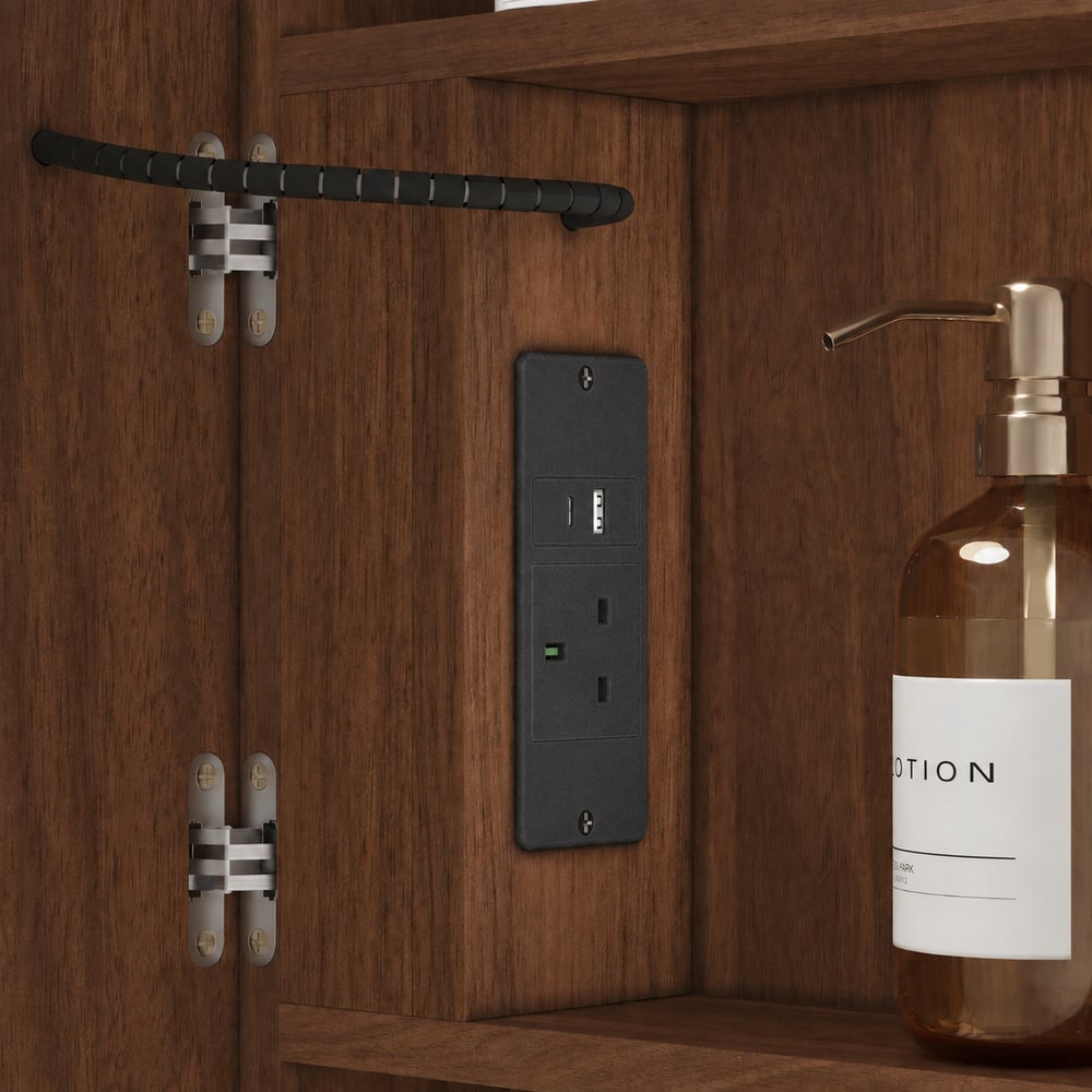60cm Round LED Medicine Cabinet with Storage, Anti-Fog, Dimmable — Walnut window image