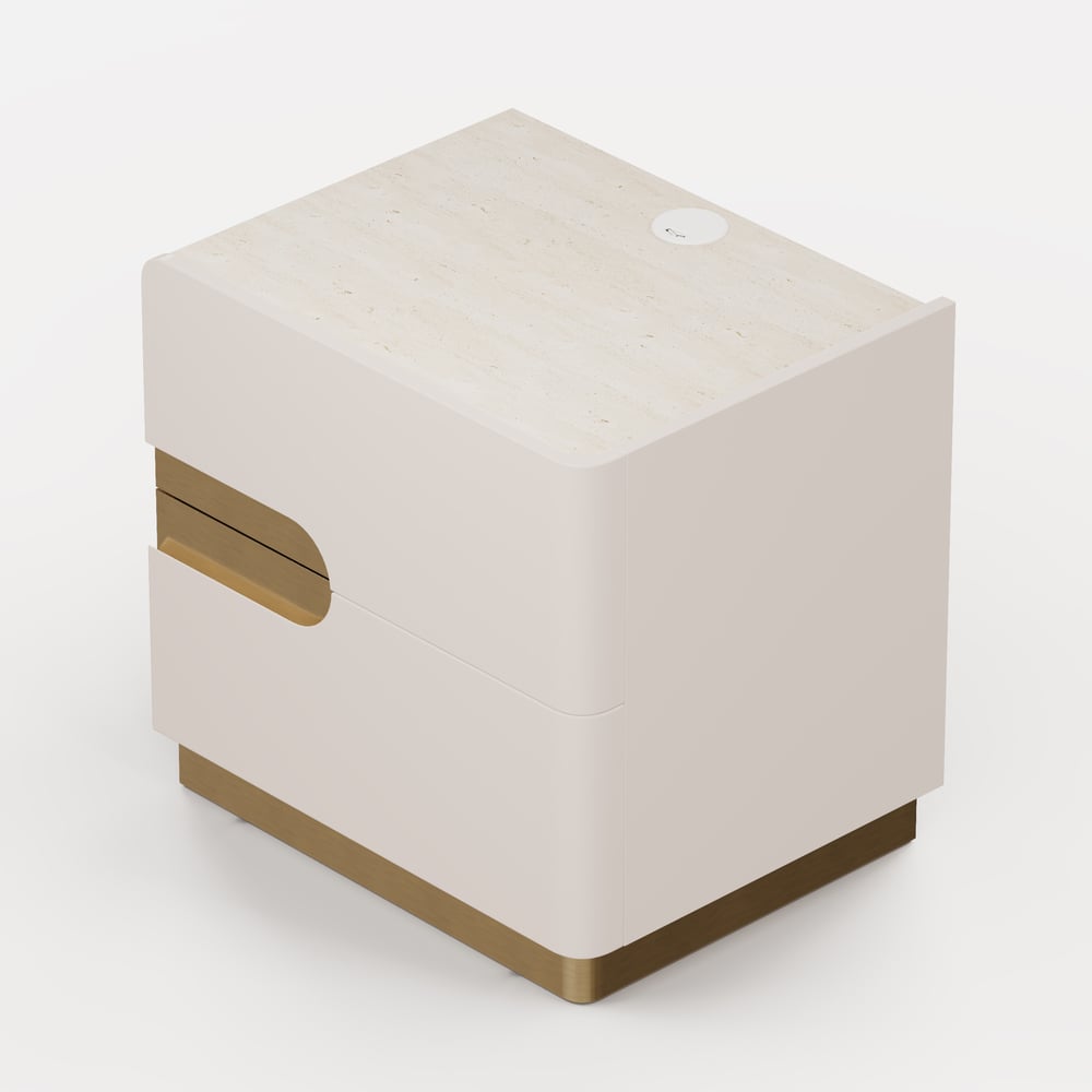 Table de chevet intelligente de 20" à 2 tiroirs avec plateau en pierre frittée et station de charge image de fenêtre