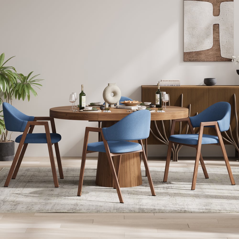 Modern Blue Linen Dining Chair with Upholstered, 2 Pieces window image
