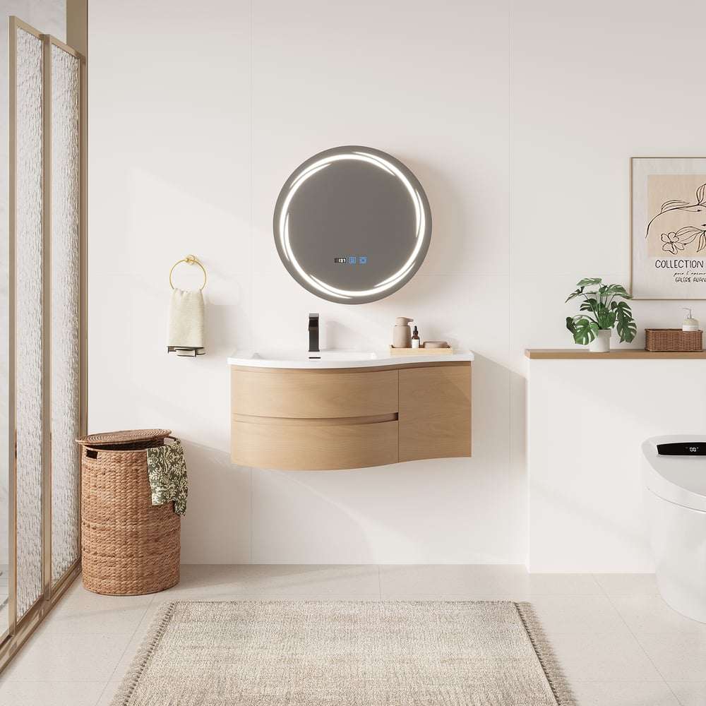 24" Round LED Natural Medicine Cabinet with Storage, Anti-Fog, Dimmable window image