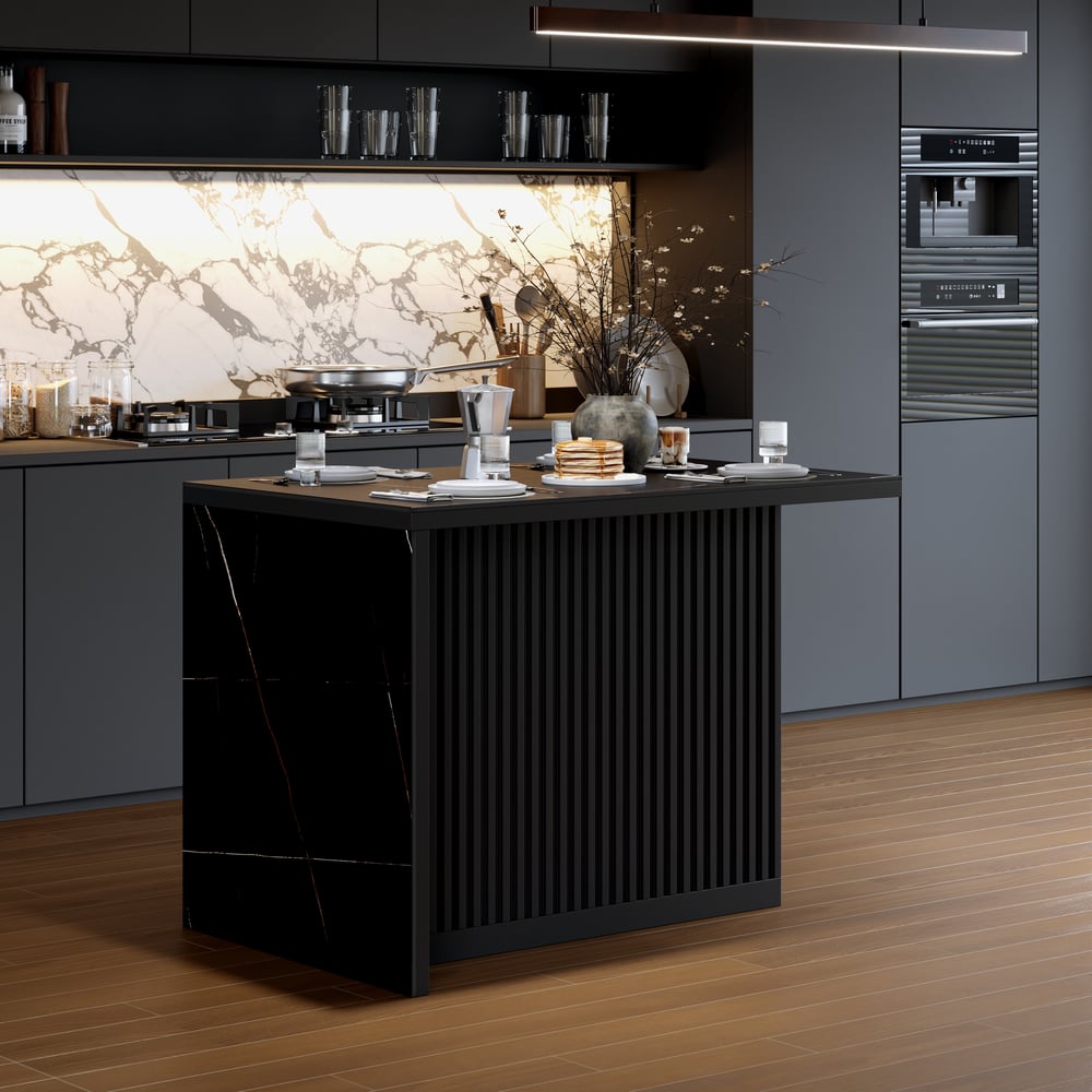 Modern 50" Matte Sintered Stone Kitchen Island with Storage, Black window image