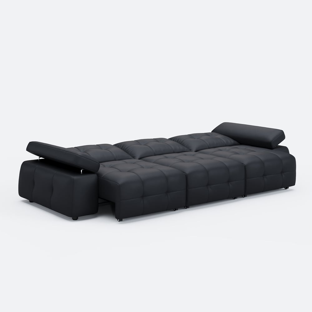 130" 3-Seater Genuine Leather Power Convertible Sleeper Sofa with Adjustable Armrests window image