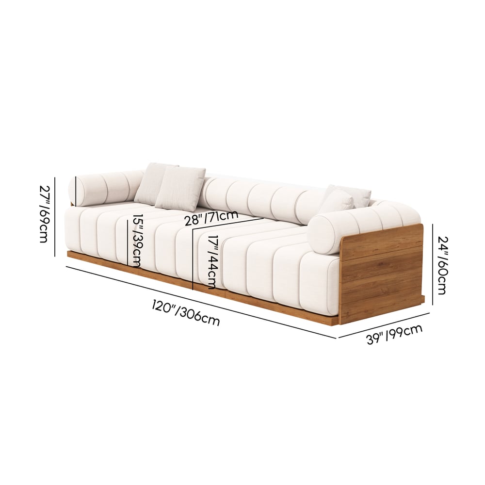 Resaro Teak Wood Deep-Seat 3-Seater Outdoor Sofa Warm White weights dimensions image