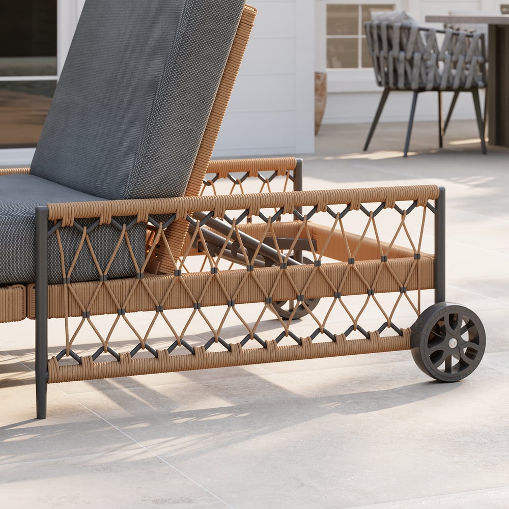 Ropipe Outdoor Rope-Woven Lounge Chair with Adjustable Backrest & Wheels in Dark Gray window image