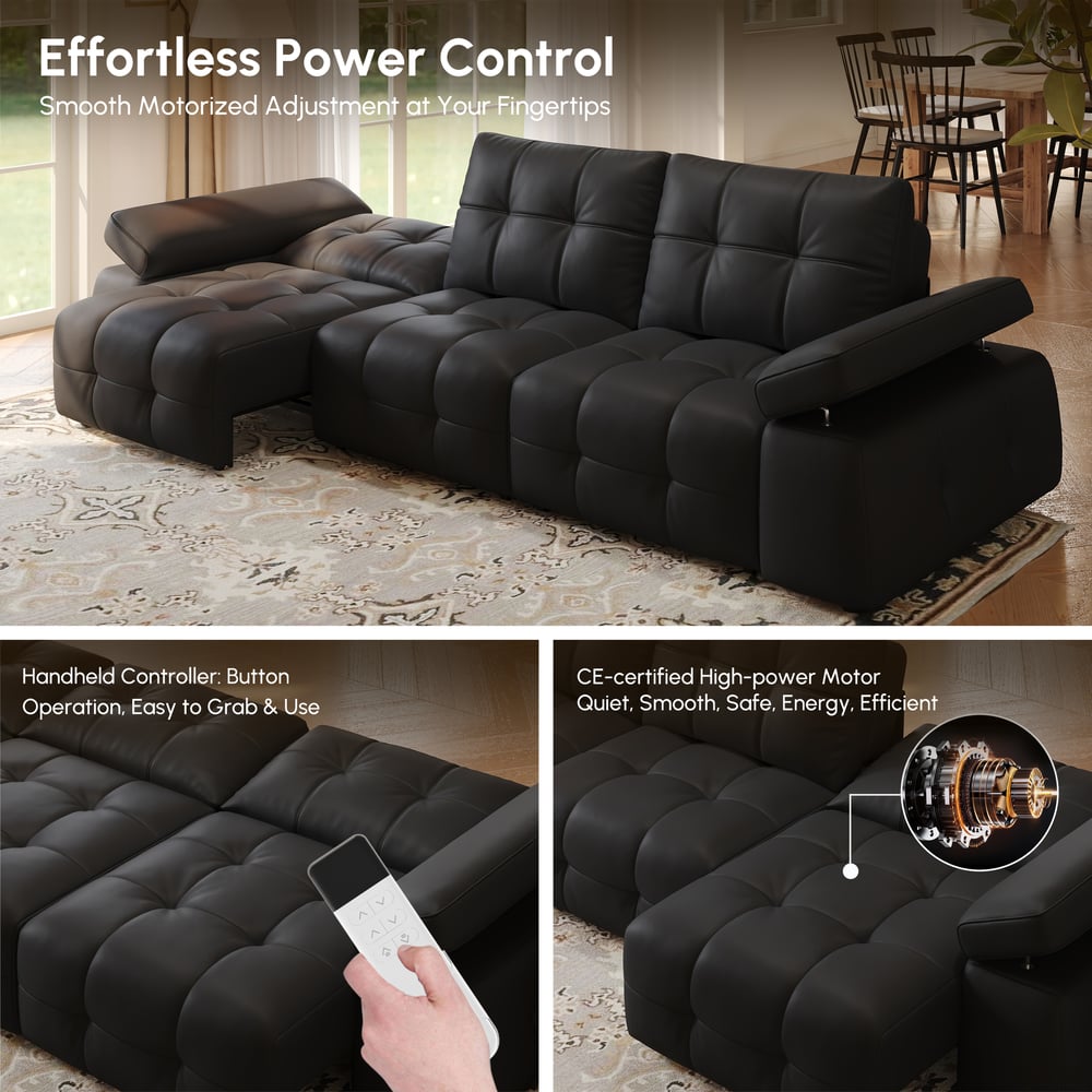 130" 3-Seater Genuine Leather Power Convertible Sleeper Sofa with Adjustable Armrests window image