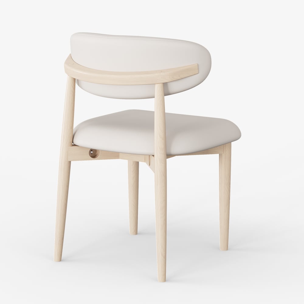 Chaise de salle à manger moderne en cuir PU blanchi avec pieds en bois d'hévéa, 1 pièce image de fenêtre