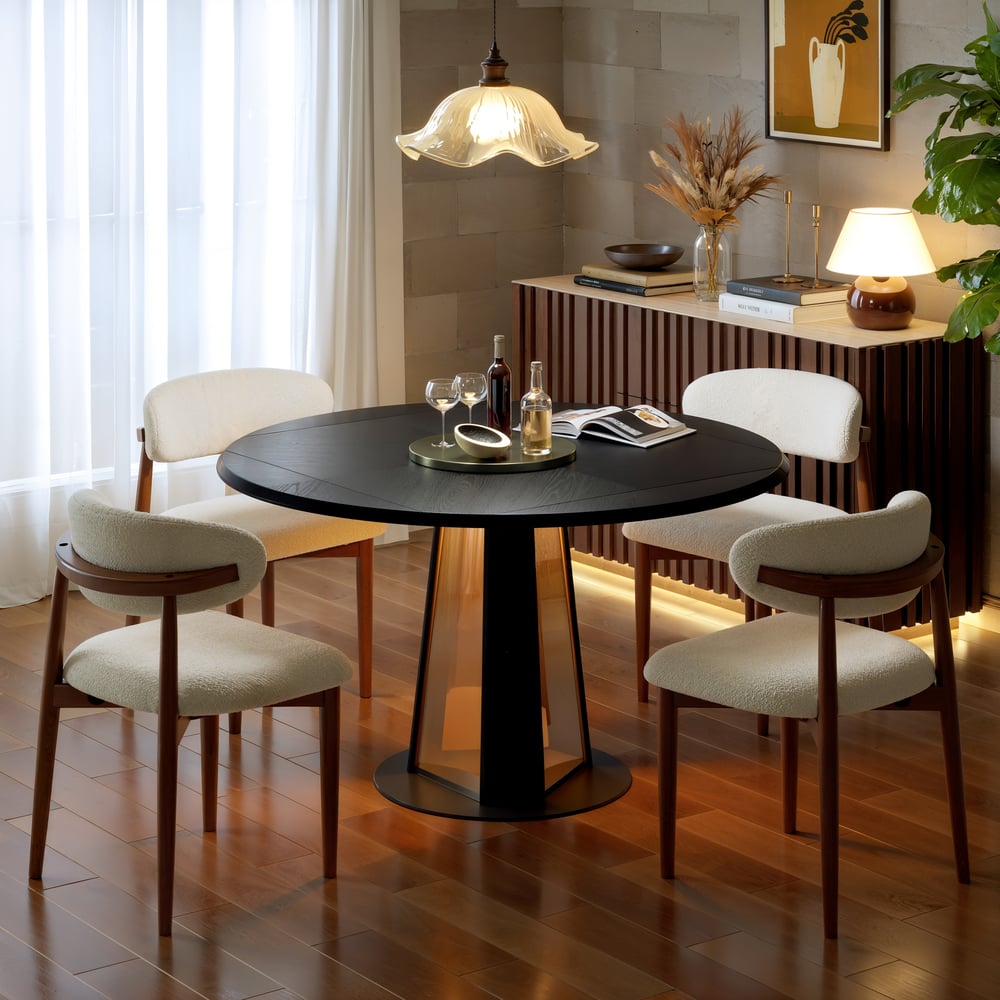 36"-47" Solid Black Wood Extendable Dining Table with Light window image
