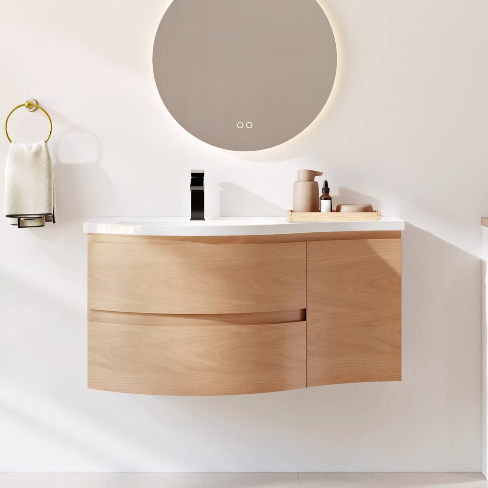 35" Floating Single Curved Bathroom Vanity with Sink & Storage window image