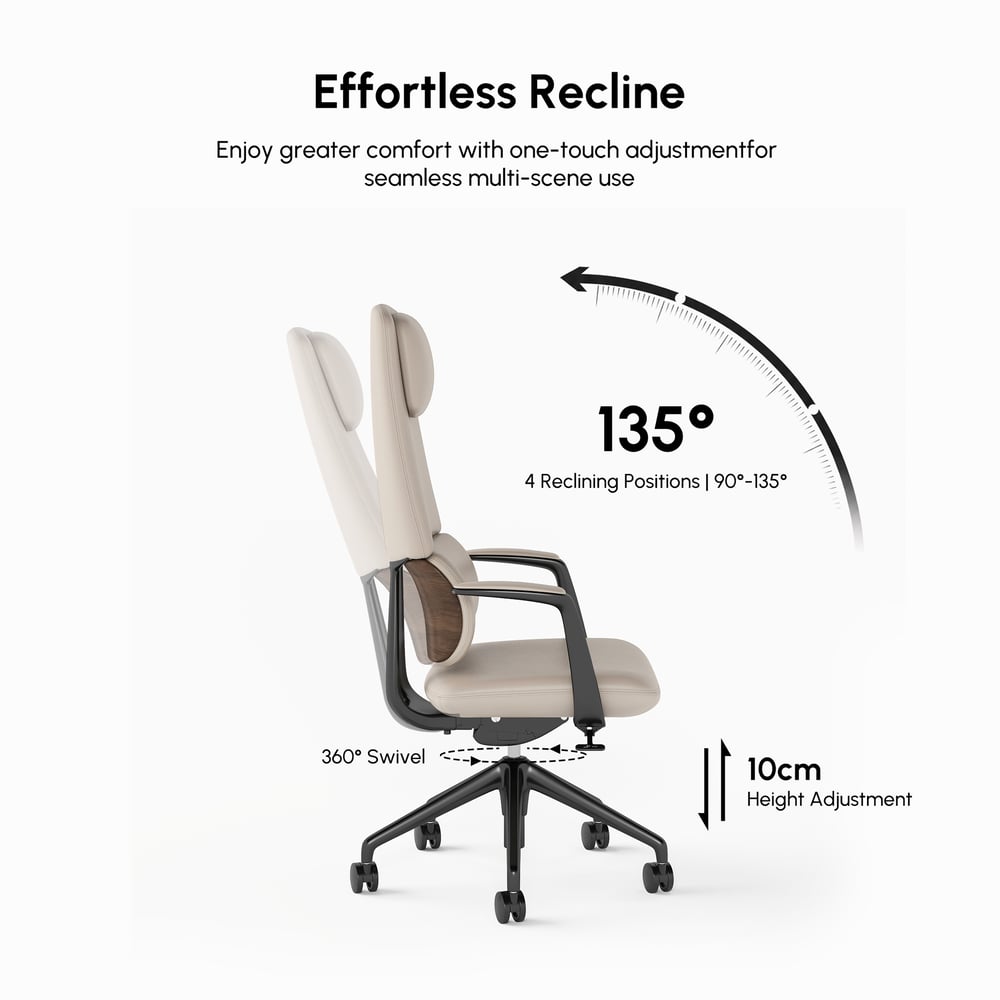 Ergonomic Grey Genuine Leather High Back Reclining Swivel Office Desk Chair window image