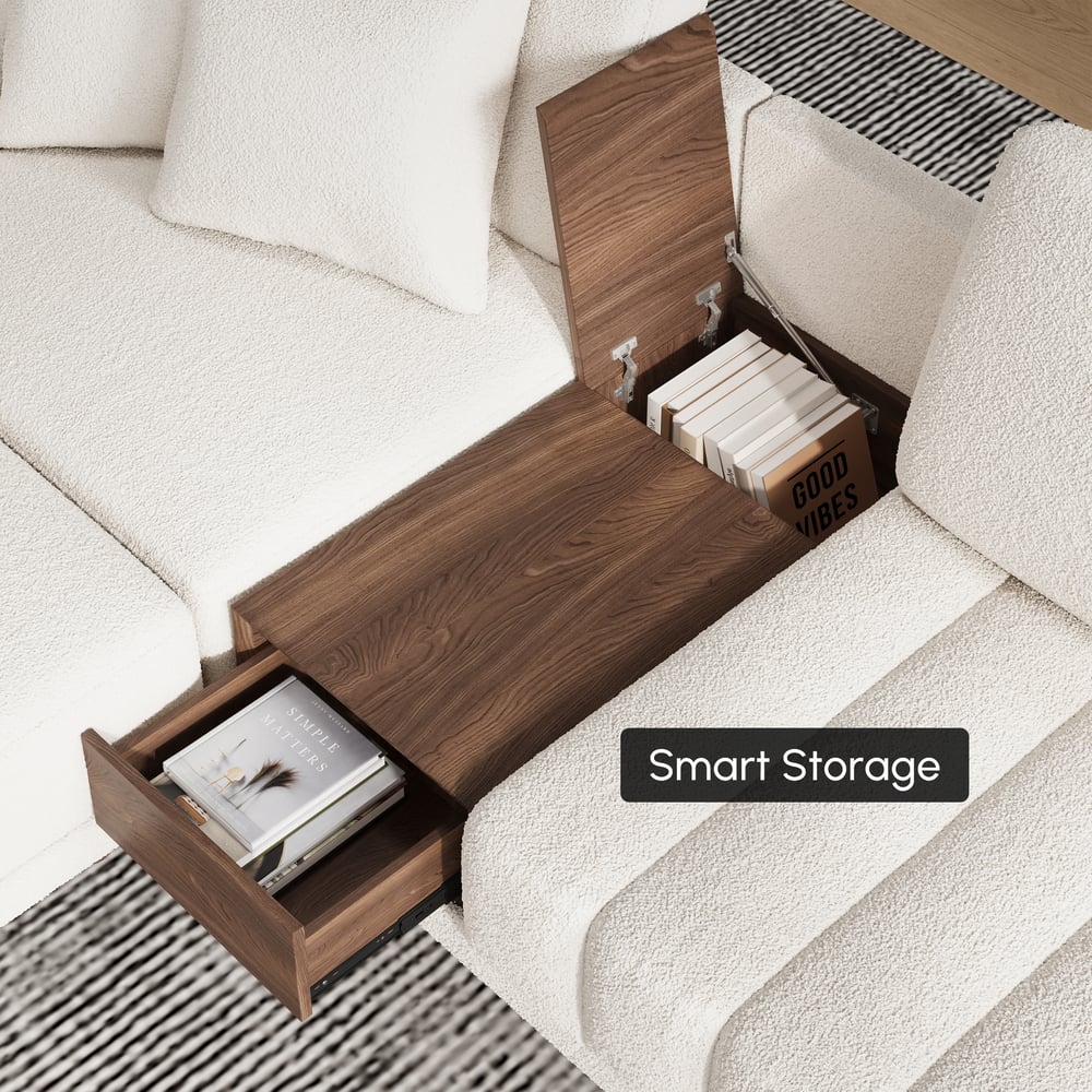 Vewal 126-inch L-Shaped Boucle Modular Sectional Sofa with Chaise & Ottoman window image