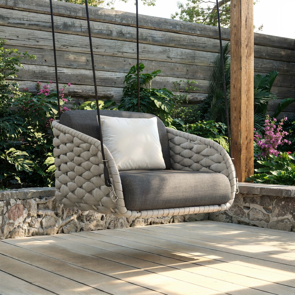 Cocaro Outdoor Rope Weave Aluminum Swing Chair with Cushion for 1 in Gray window image