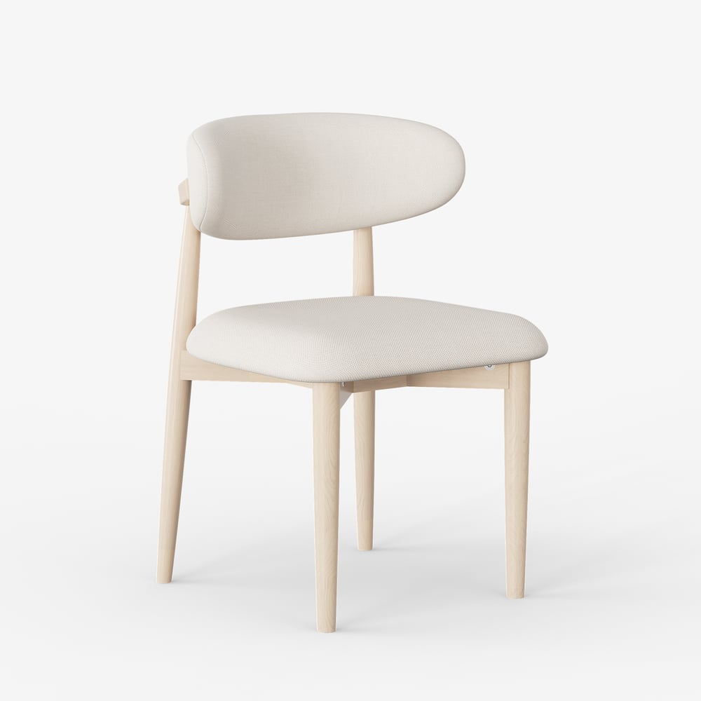 Modern Whitewash Linen Dining Chair with Rubber Wood Legs, 1 Piece window image