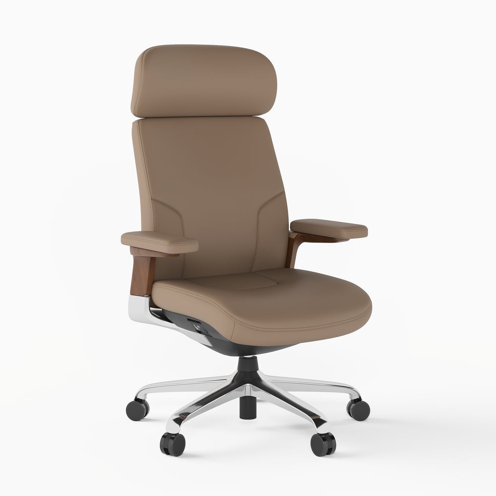 Khaki Genuine Leather Swivel Office Chair with Ergonomic Synchro-Tilt Recline System window image