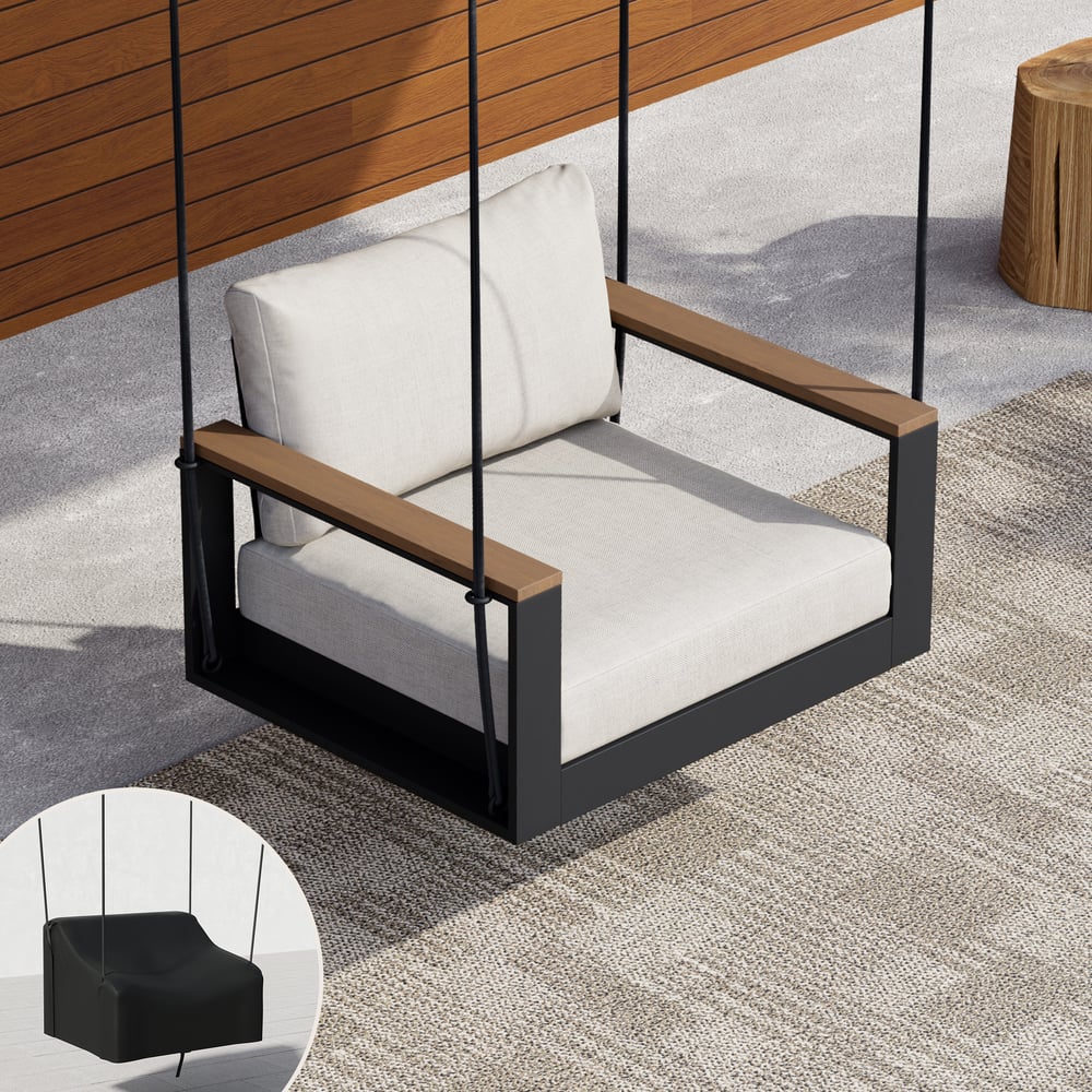 Tevara Outdoor Swing Sofa in Warm White with Cushion & Black Cover window image