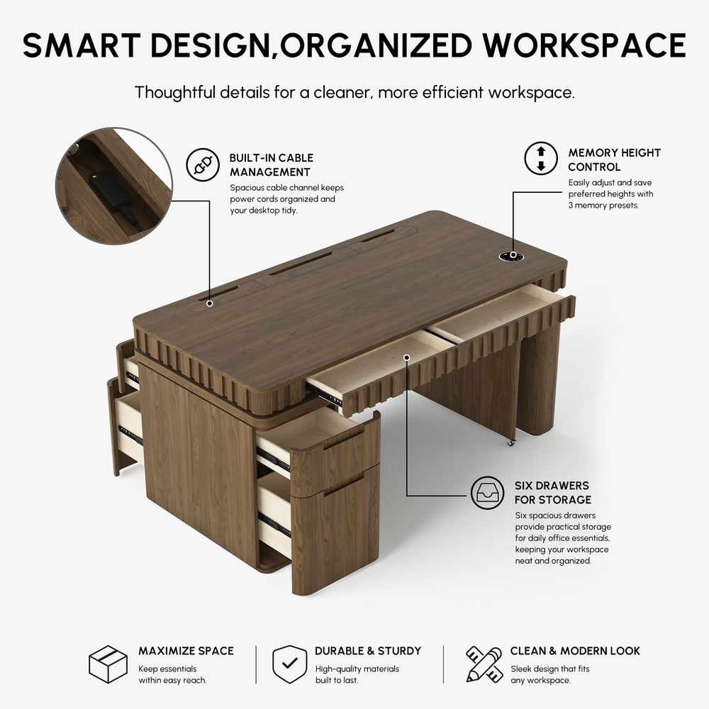 Aura 63" Smoked Brown 360-Degree Rotating Desk Electric Adjustable Standing Desk window image