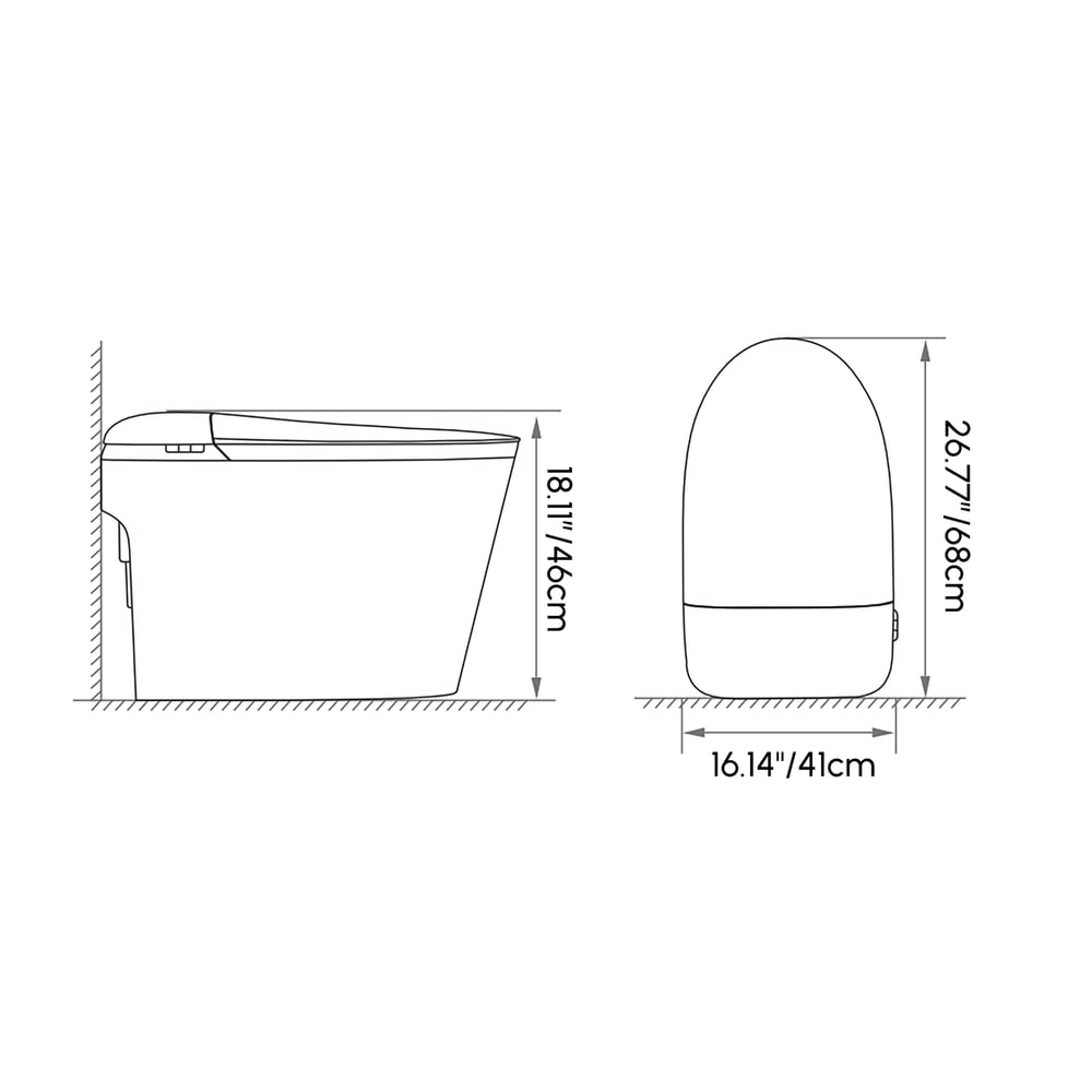 Smart Bidet Toilet with Built-in Tank, Foam Shield, ADA Seat Height, Auto-Open Lid weights dimensions image