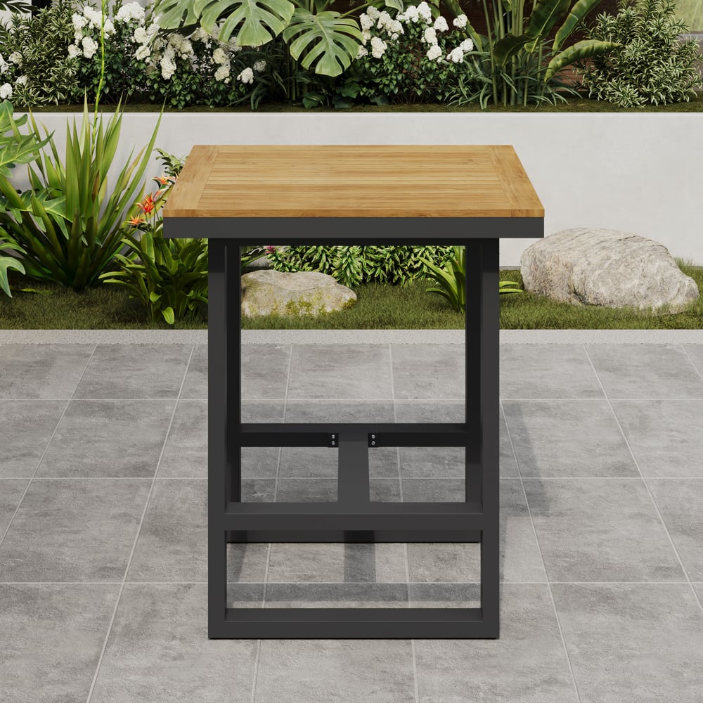 Tevara Outdoor Square Bar Table with Teak Wood Slat Top & Aluminium Frame in Dark Grey window image